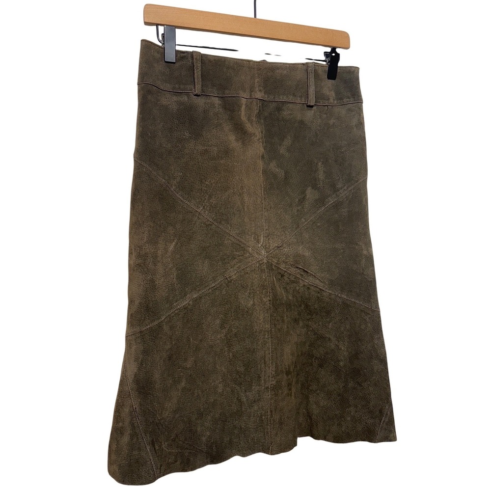 Passport Leather Suede Paneled Midi Skirt Chocolate Brown Size Medium